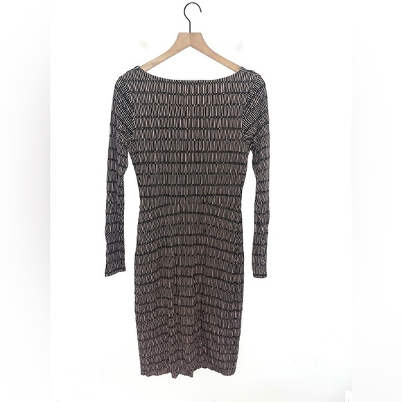 BODEN Long Sleeve Sheath Dress Black Printed Draped Neck Size 6R Wool Blend - Picture 2 of 9